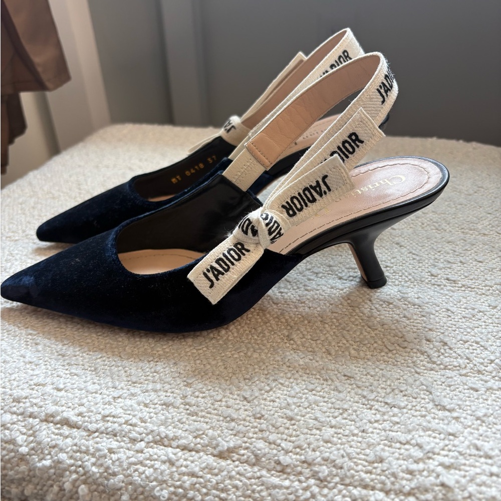 Dior Navy and Cream Slingback Heels